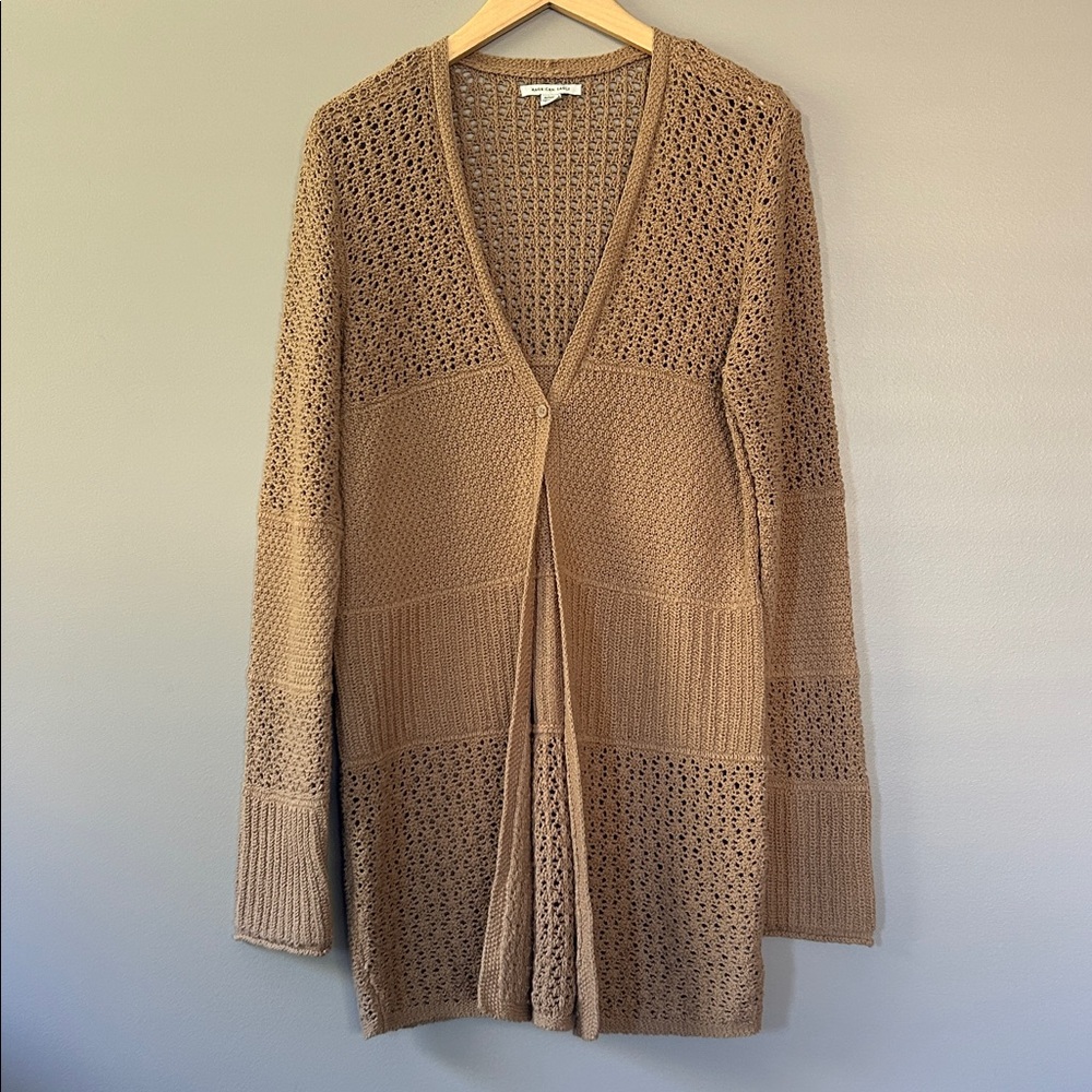 American Eagle Stitched Button Front Crochet Knit‎ Cardigan XL Caramel Tan Boho